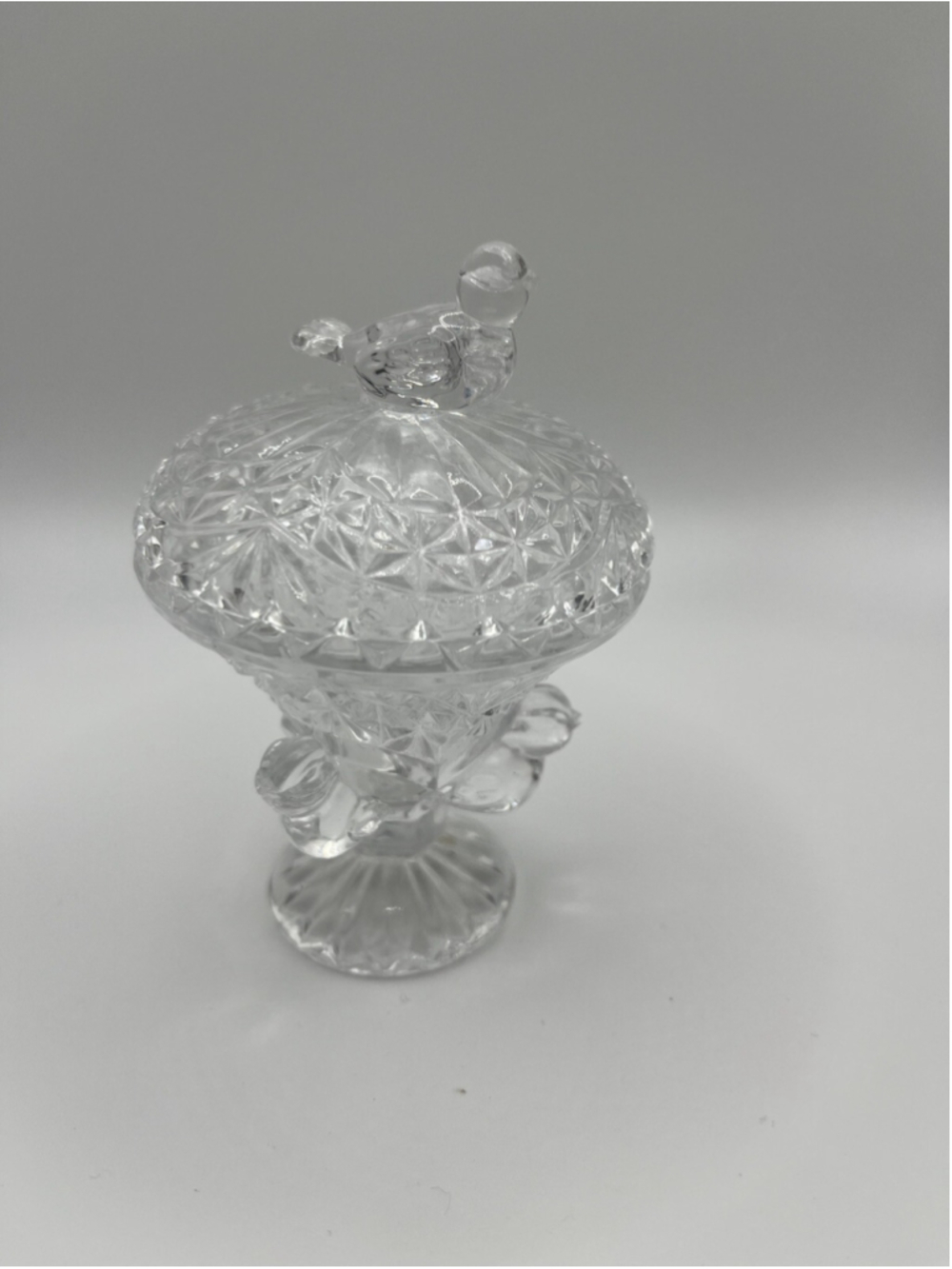 Vintage Hofbauer Byrdes Small Covered Bird Bath Pedestal Trinket Dish Crystal